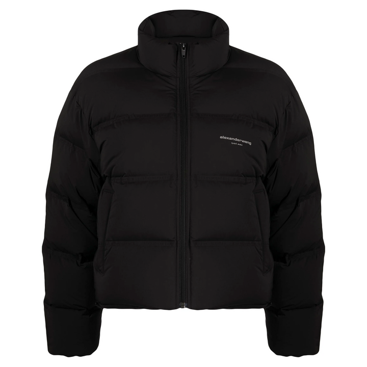 Cropped Puffer Coat With Reflective Logo