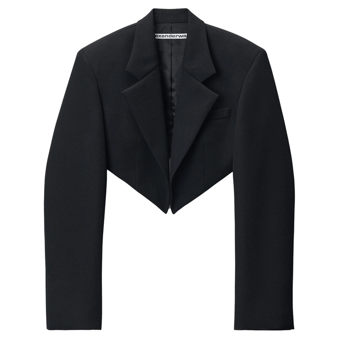 Cropped Tuxedo-Style Blazer With Pointed Hem