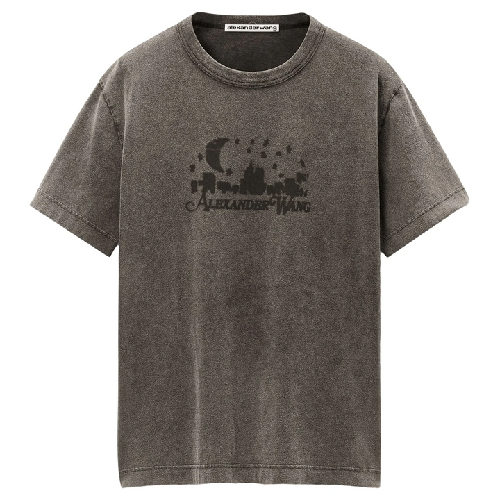 Distressed Skyline Tee In Sueded Cotton Terry