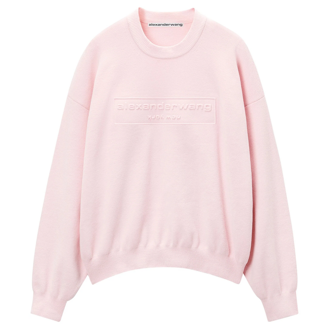 Embossed Logo Ribbed Pullover