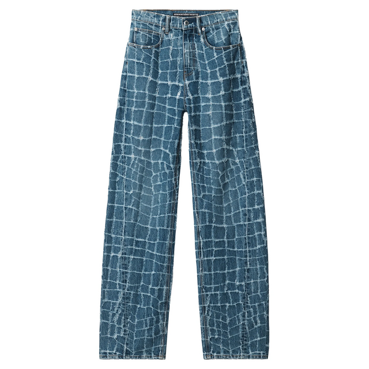 Laser-Distressed Denim Jeans