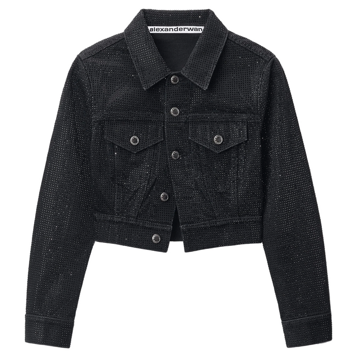 Shrunken Trucker Jacket In Crystal Hotfix Denim