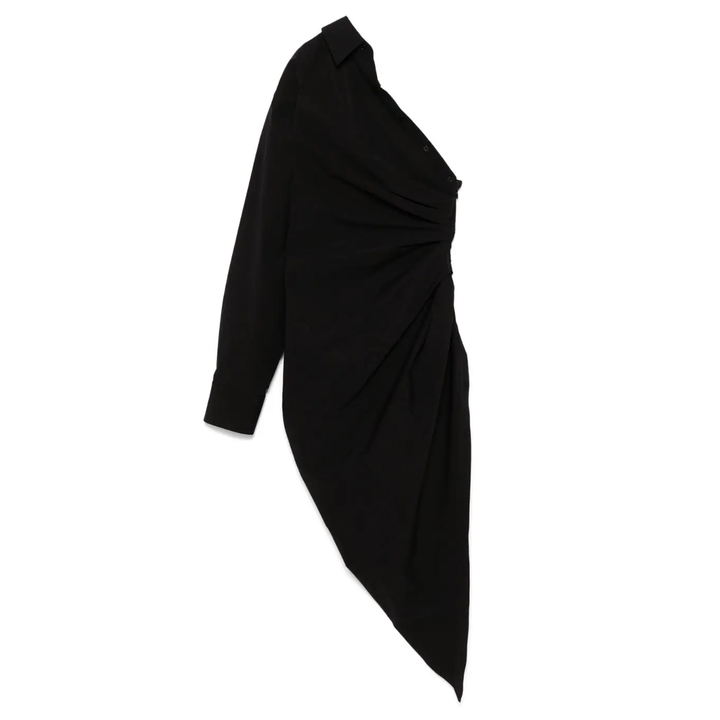 Alexander_Wang_Asymmetrical_Ruched_Shirt_Dress_Black