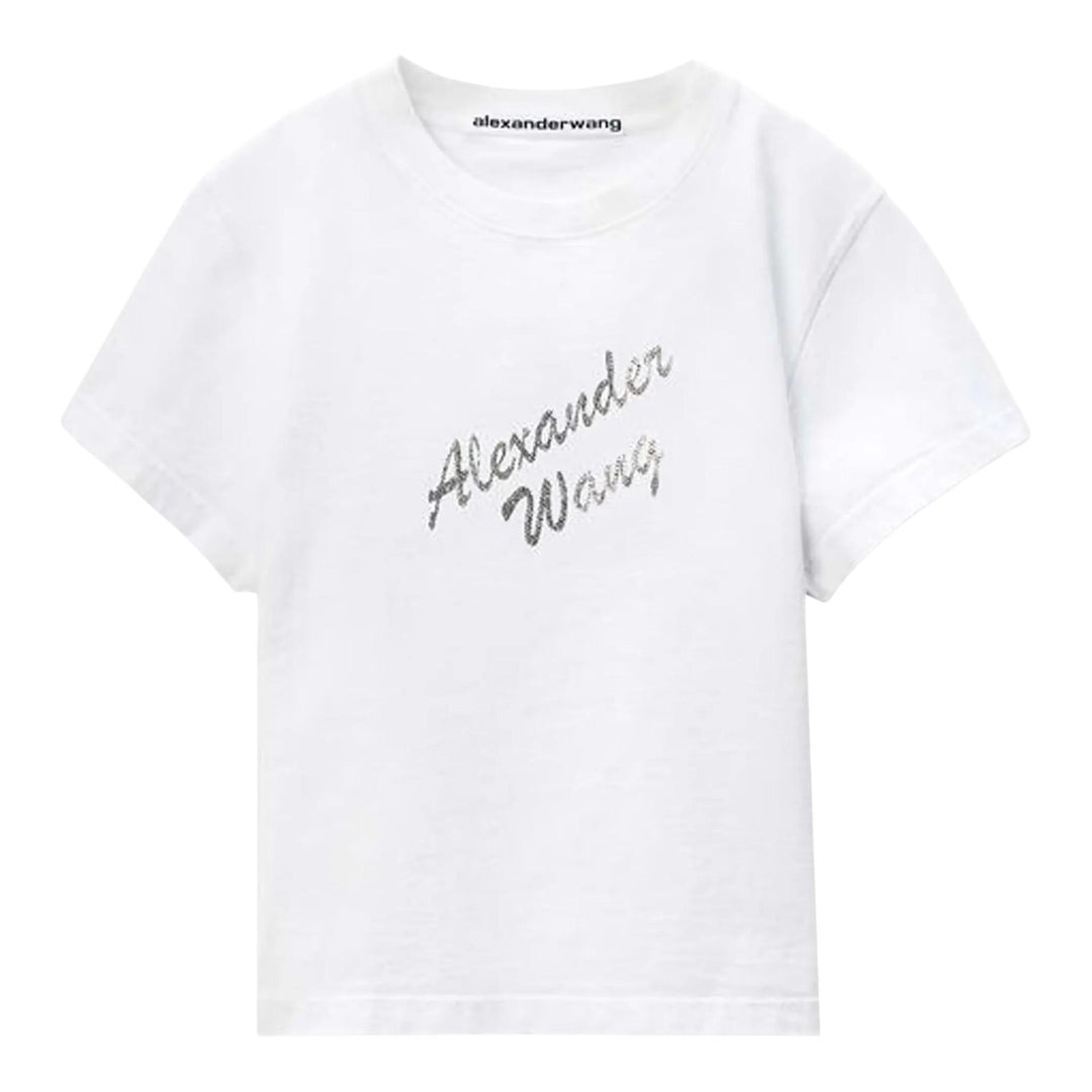 Club21 - Alexander Wang - Crystal Rhinestone And Cotton Logo T-Shirt - TEES - White