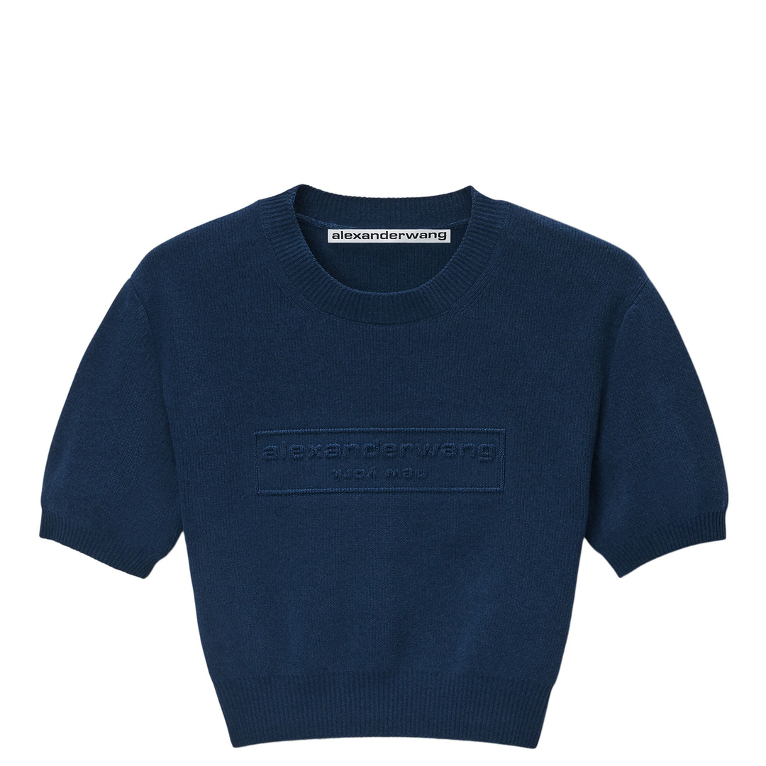 Alexander_Wang_Logo-Embossed_Tee_In_Rib-Knit_Navy