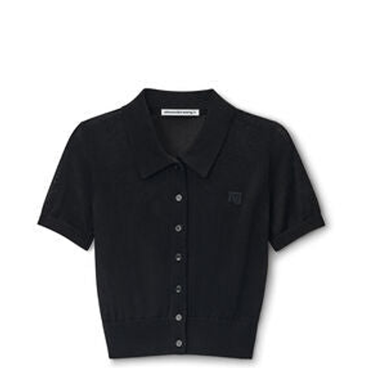 Alexander_Wang_Logo_Embroidered_Polo_Cardigan_In_Viscose_Black