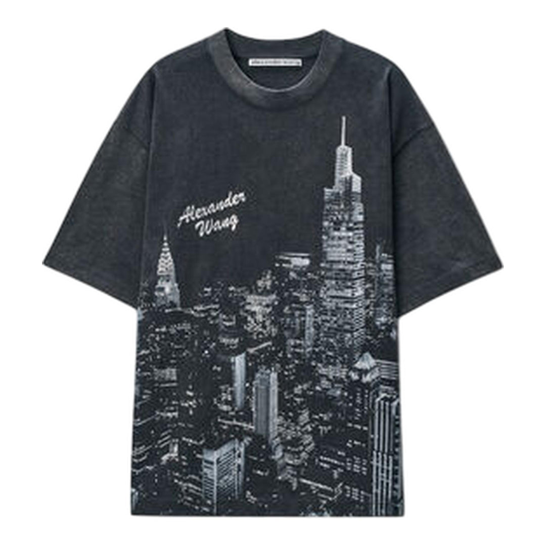 Club21 - Alexander Wang - NY Skyline Crystal Hotfix T-Shirt - TEES - Charcoal