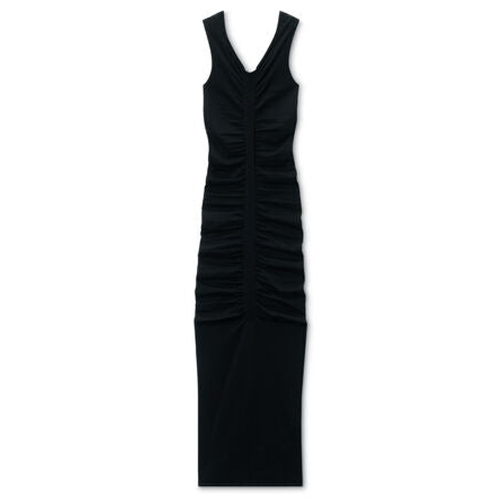 Alexander_Wang_Ruched_Wide_V-Neck_Maxi_Dress_Black