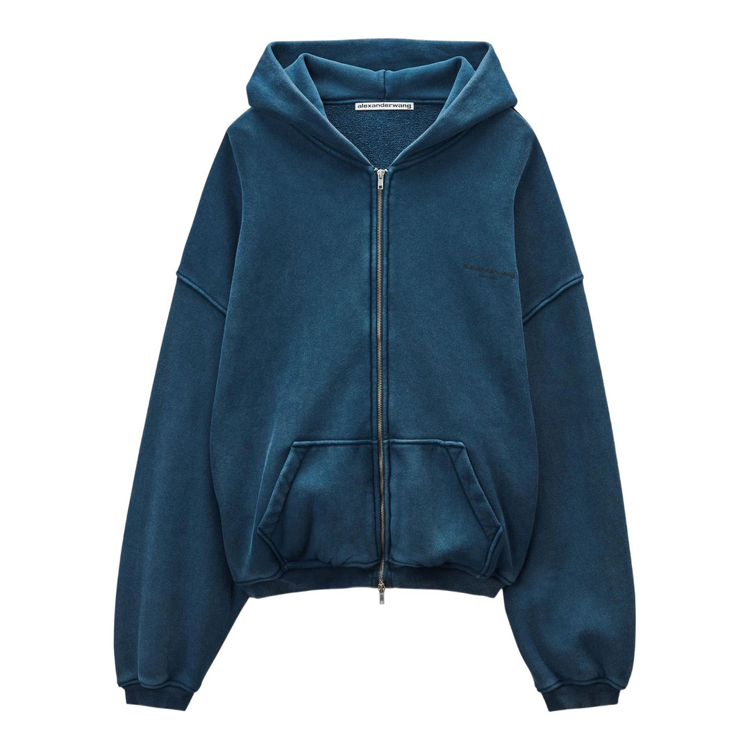 Club21 - Alexander Wang - Zip Up Hoodie With Graphic Logo - SWEATERS - Navy