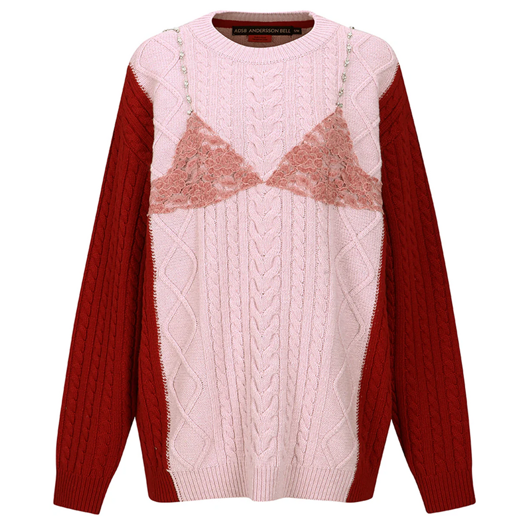 Lace Lingerie Boyfriend-Fit Knit Top