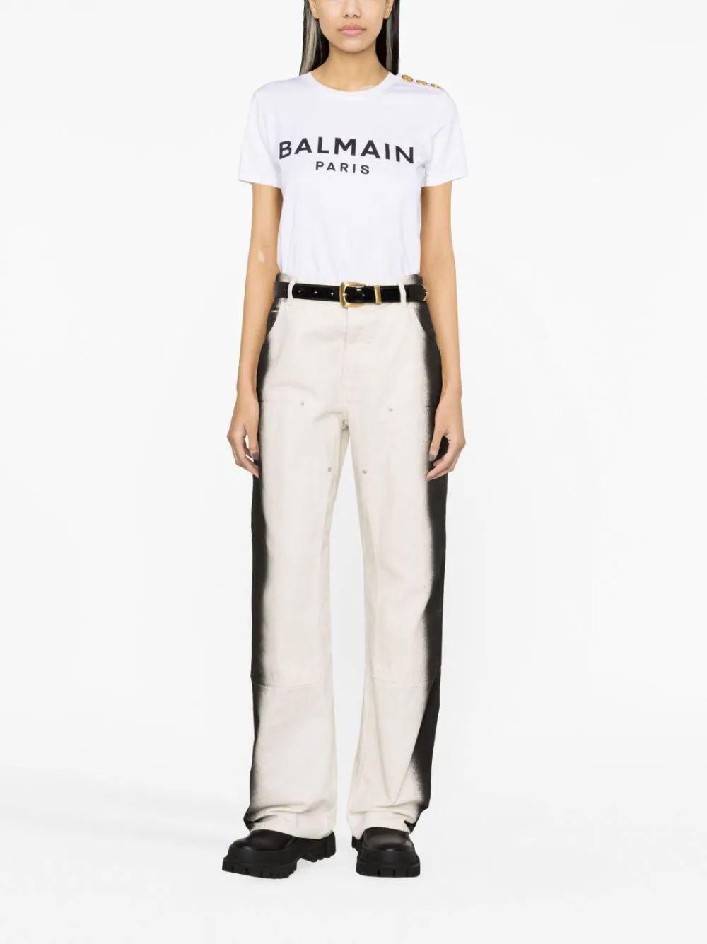 Balmain-3-Button-Printed-Balmain-T-Shirt-White-2