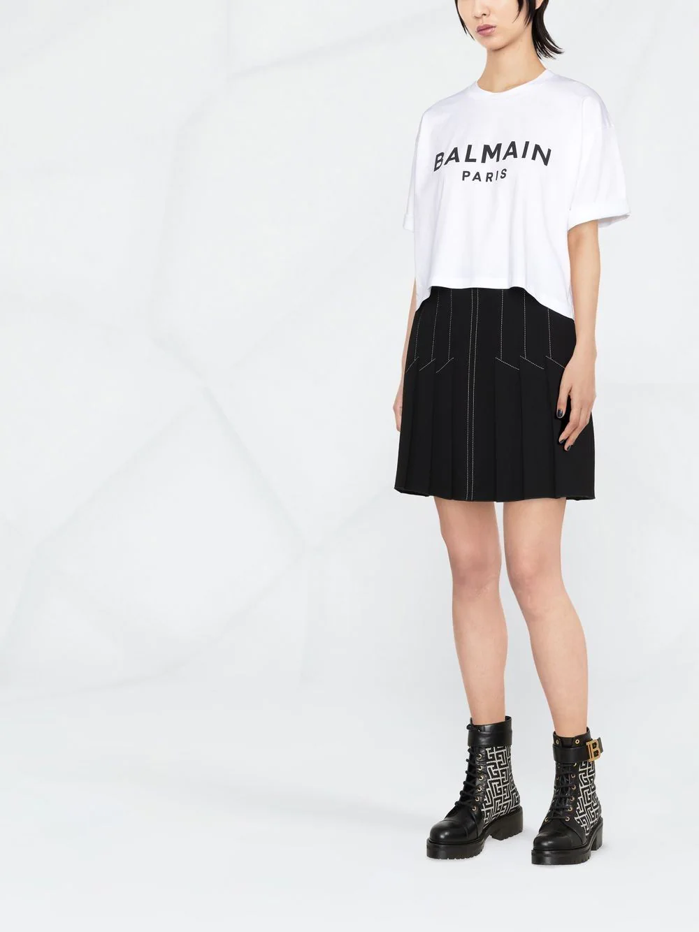 Balmain-Balmain-Printed-Cropped-T-Shirt-White-2