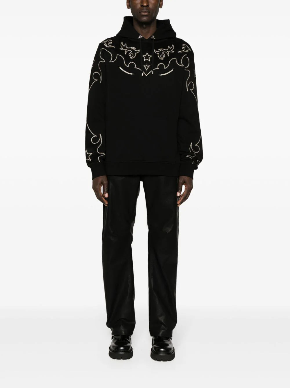 Balmain-Jersey-&-Suedine-Baroque-Hoodie-Black-2