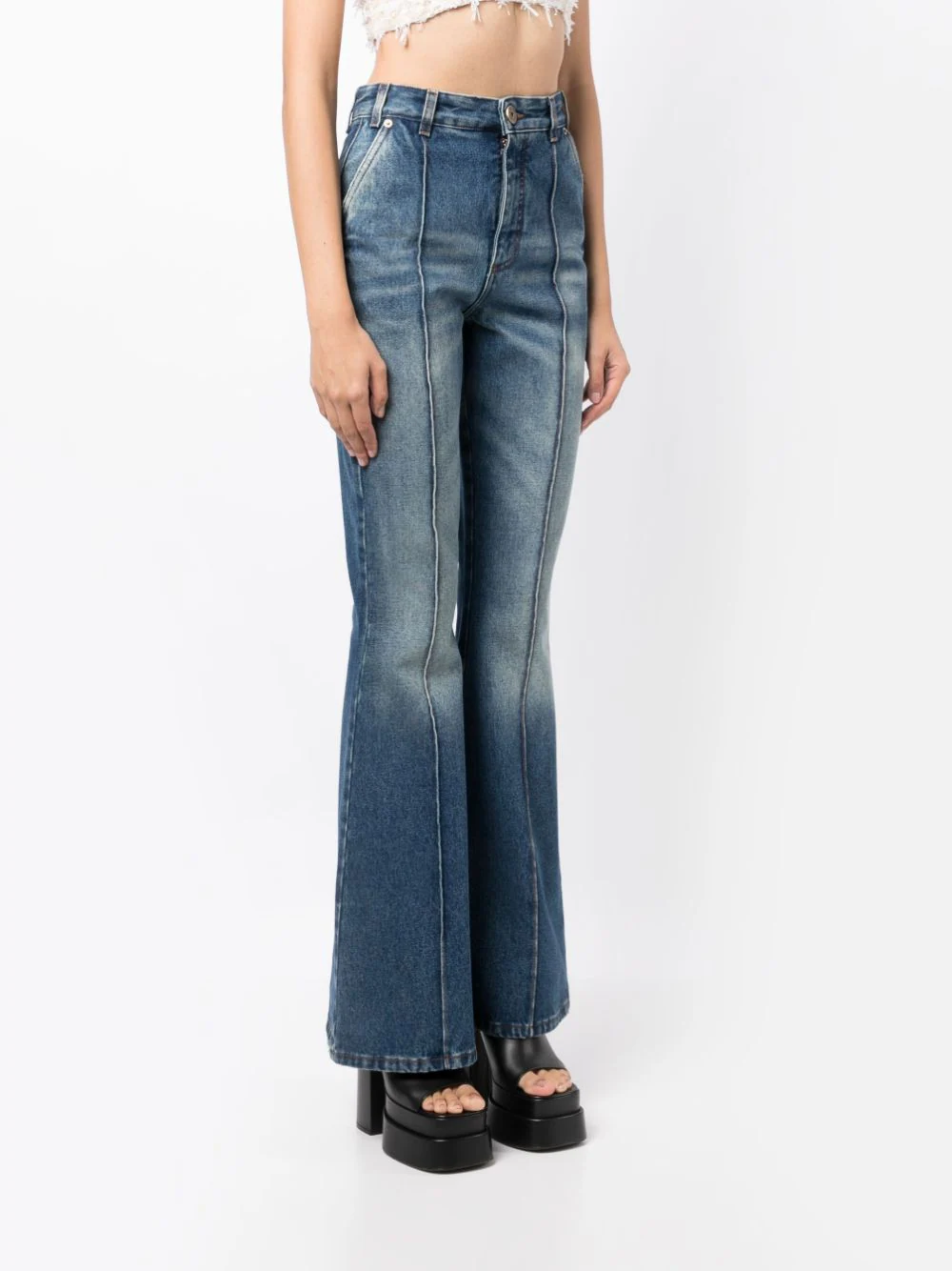 Balmain-Medium-Blue-Denim-Flare-Pants-Indigo-3