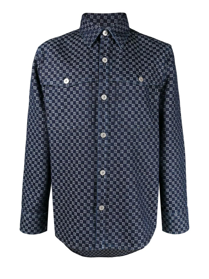        Balmain-Mini-Monogram-Jacquard-Overshirt-Blue-1