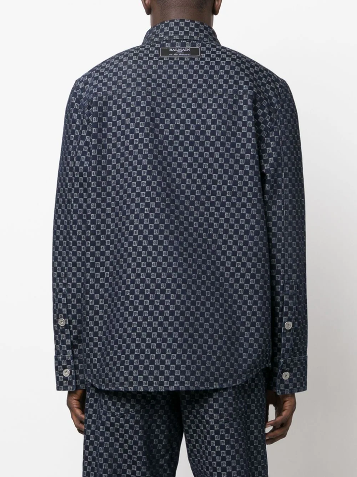 Balmain-Mini-Monogram-Jacquard-Overshirt-Blue-4
