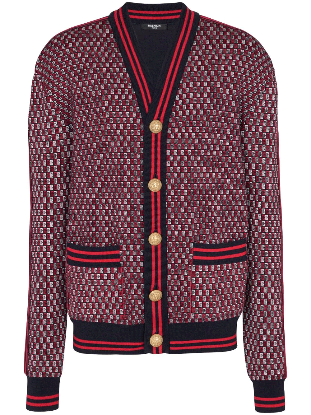 Balmain Monogram Check Wool Cardigan Check 1