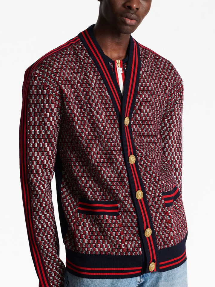 Balmain Monogram Check Wool Cardigan Check 5