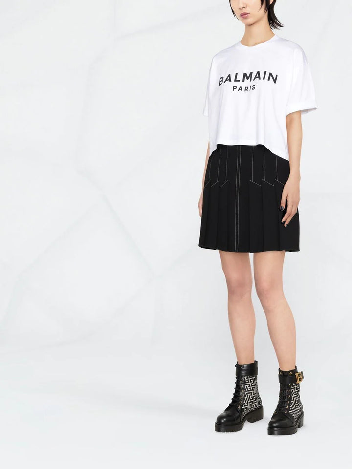 Balmain-Printed-Cropped-T-Shirt-White-2