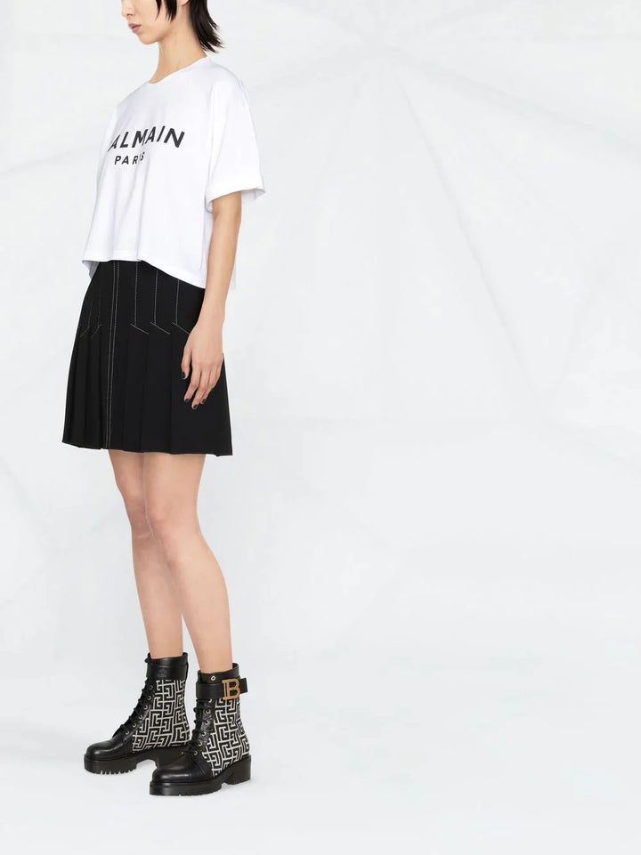 Balmain-Printed-Cropped-T-Shirt-White-4