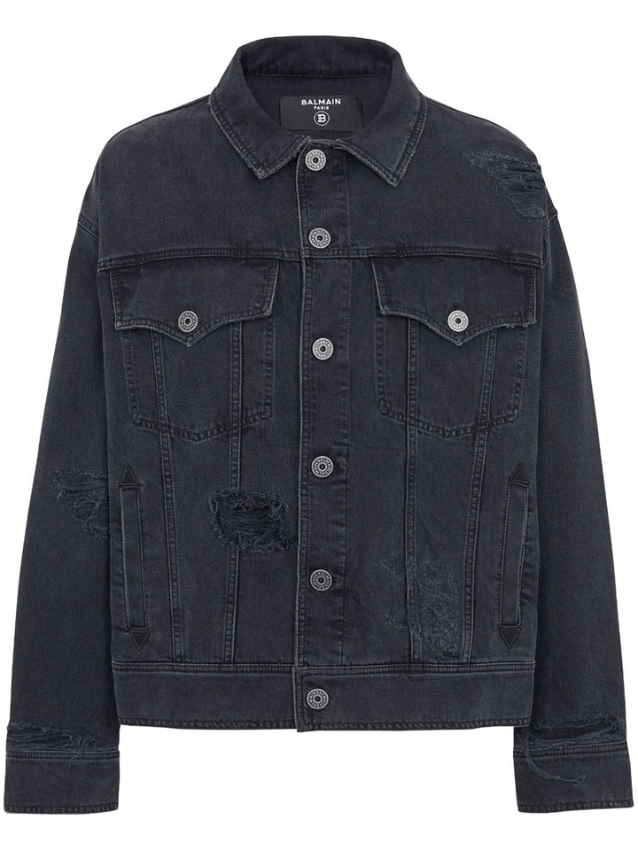 Balmain-Rip-&-Repair-Denim-Jacket-Black-1