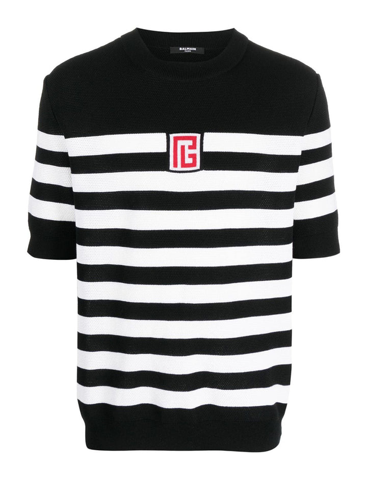 Balmain-Stripe-Wool-T-Shirt-Black-1