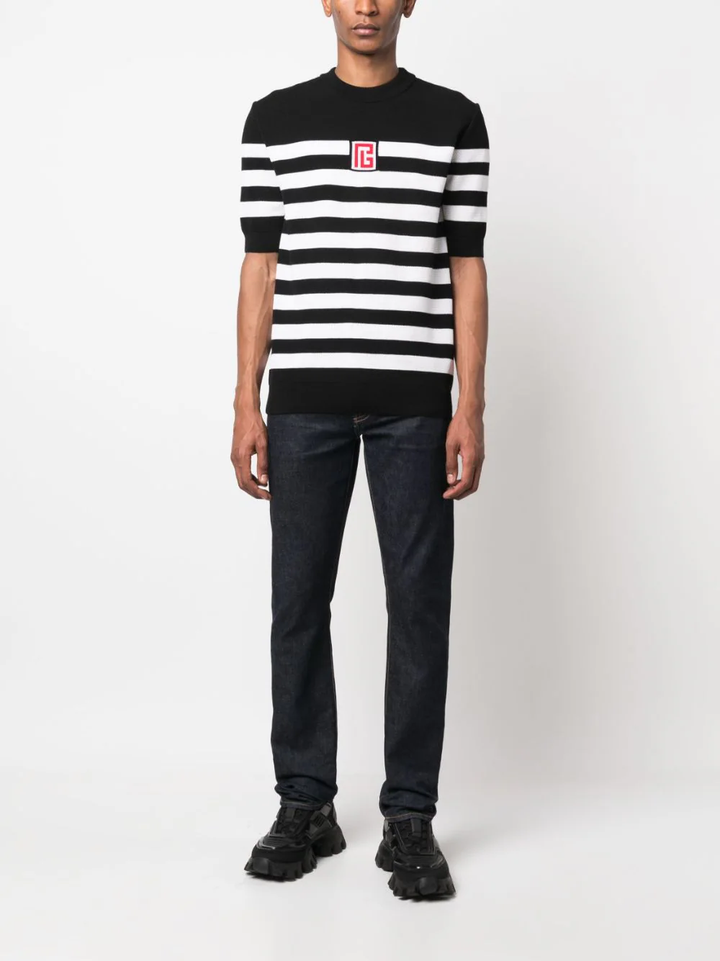 Balmain-Stripe-Wool-T-Shirt-Black-2