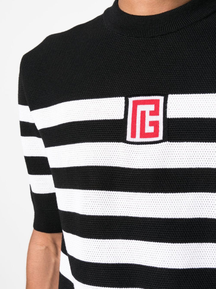 Balmain-Stripe-Wool-T-Shirt-Black-5