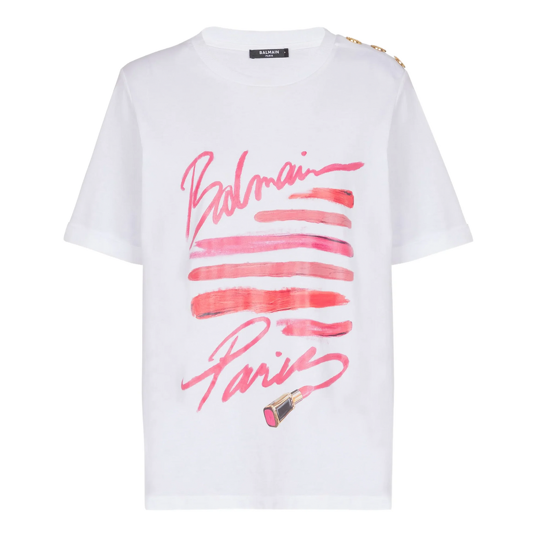 3 Buttons Balmain Lipstick Print Tee