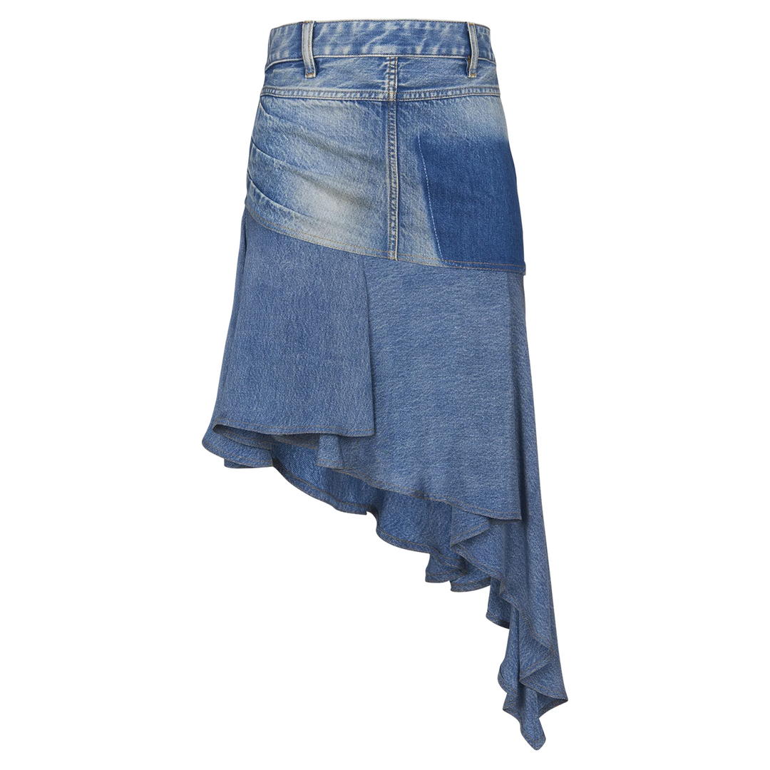 Asymetric Denim Ruffled Short Skirt