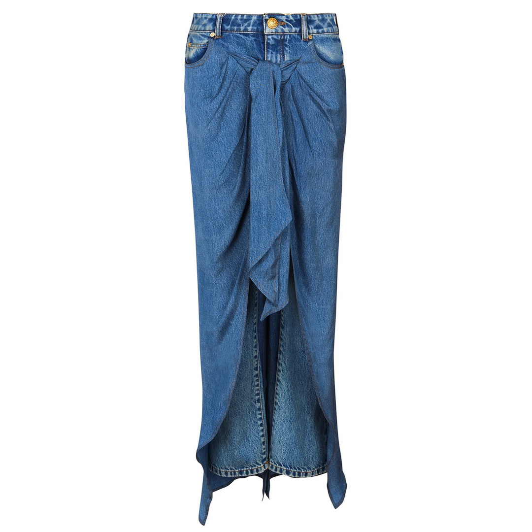 Knotted Draped Denim Pants