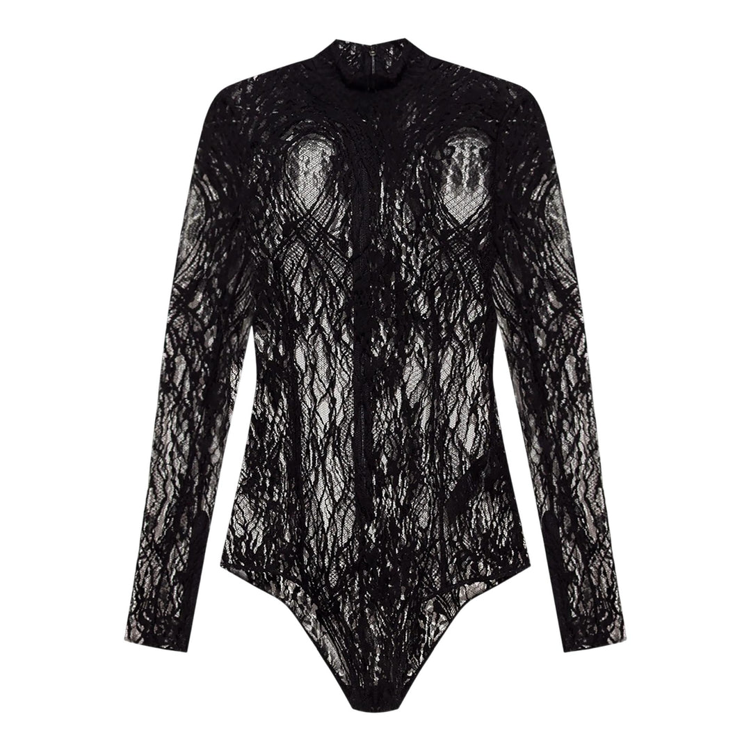 Club21 - Balmain - Long Sleeve Turtleneck Lace Bodysuit - BODYSUITS - Black
