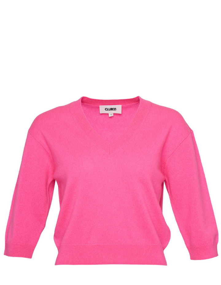 CLUB21_COLLECTION_Recycled_Cashmere_V-Neck_Cropped_Sweater-Darkpink