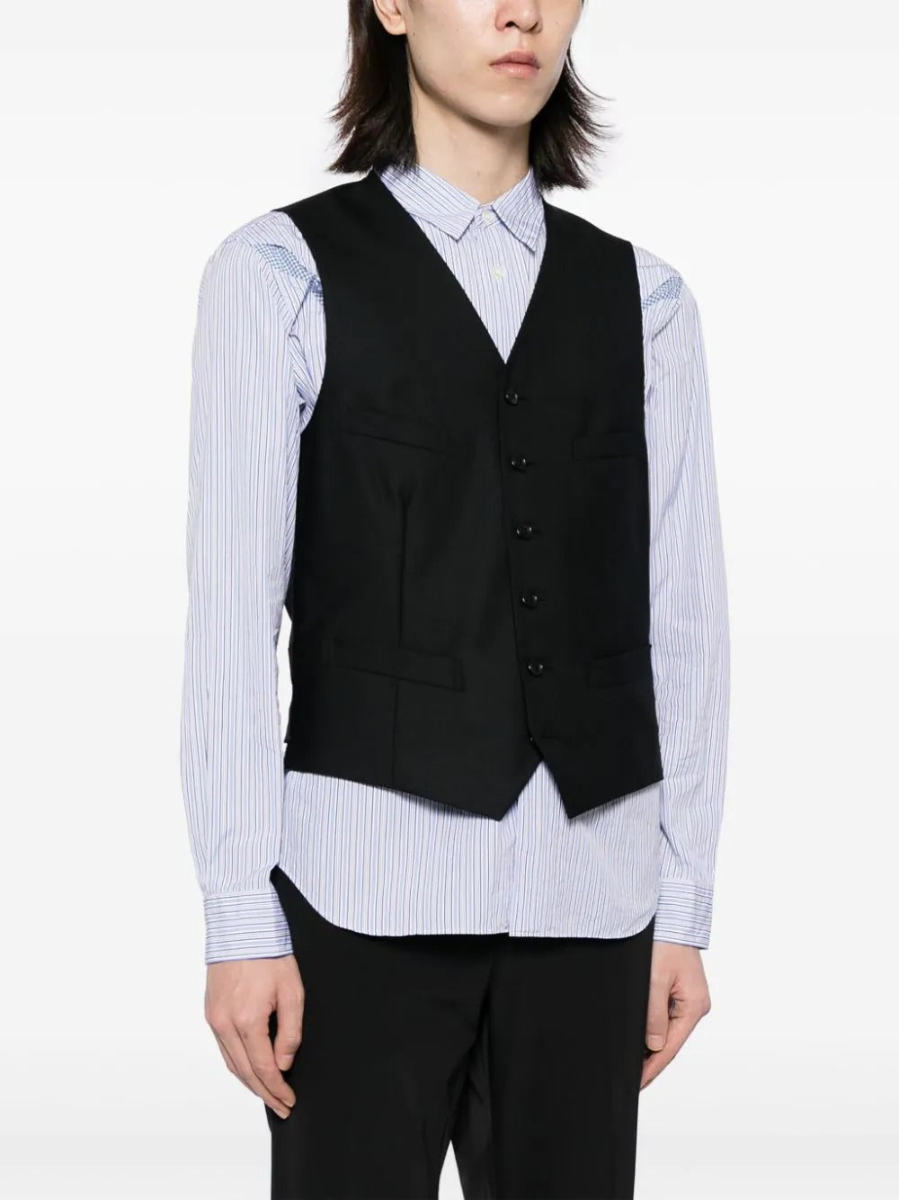 COMME-des-GARCONS-HOMME-DEUX-V-Neck-Button-Vest-Black-3