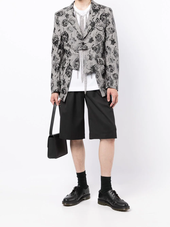 COMME des GARCONS HOMME PLUS Wool Houndstooth X Skull Flora Jacket Black 2