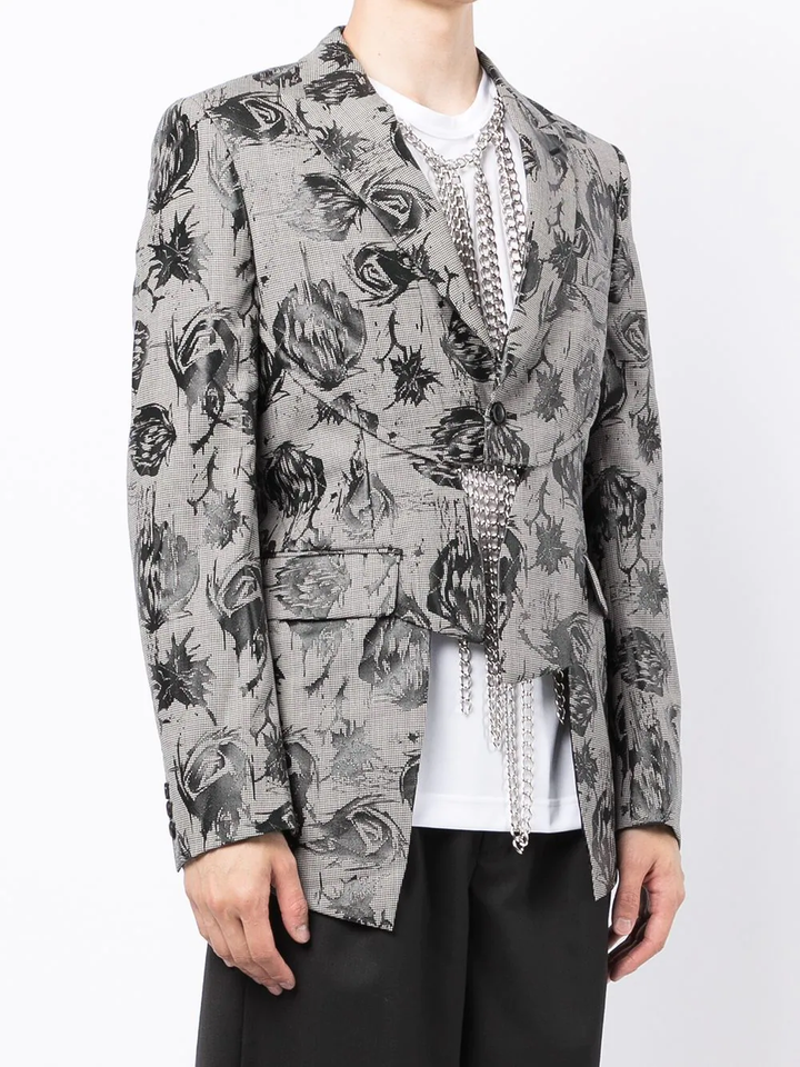 COMME des GARCONS HOMME PLUS Wool Houndstooth X Skull Flora Jacket Black 3