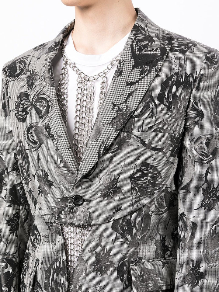 COMME des GARCONS HOMME PLUS Wool Houndstooth X Skull Flora Jacket Black 5