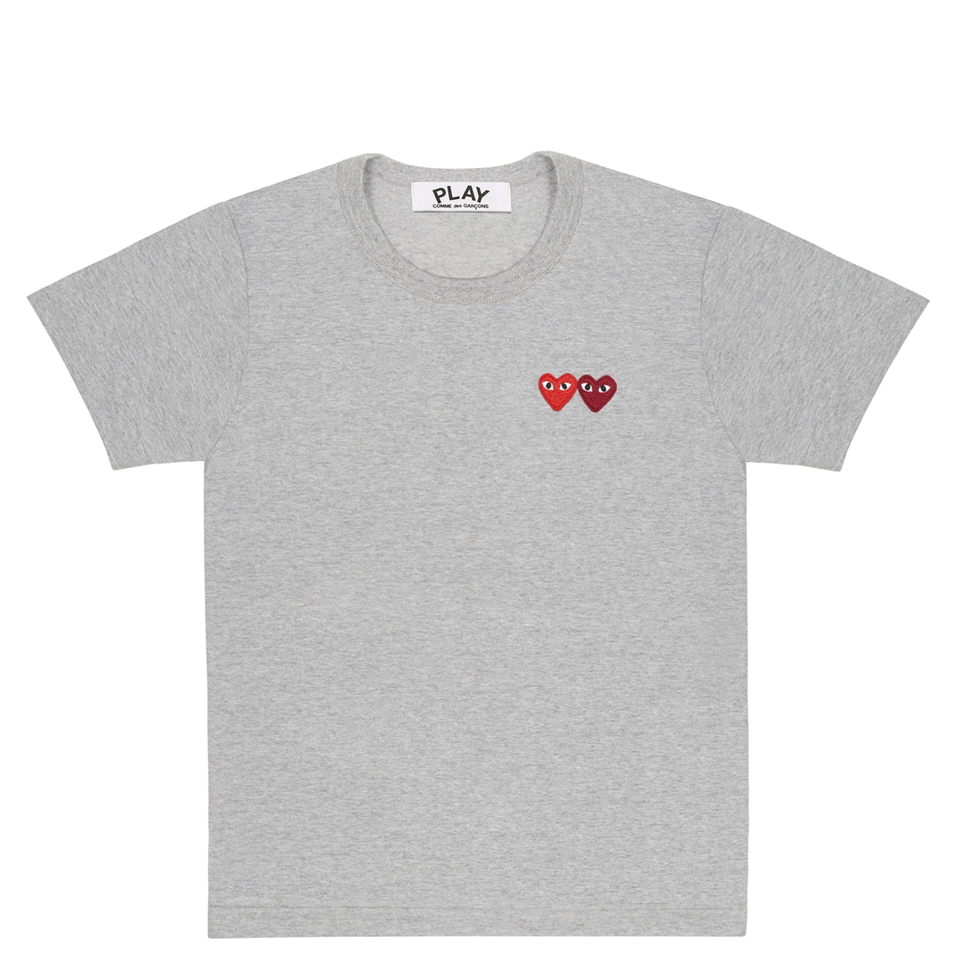 COMME-des-GARCONS-PLAY-Grey-With-Red-And-Burgundy-Heart-Tee-Men-Grey-Grey