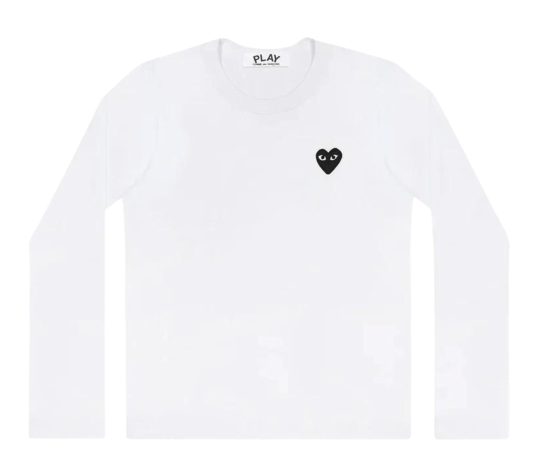 COMME-des-GARCONS-PLAY-Long-Sleeve-Tee-With-Black-Emblem-Men-White 1