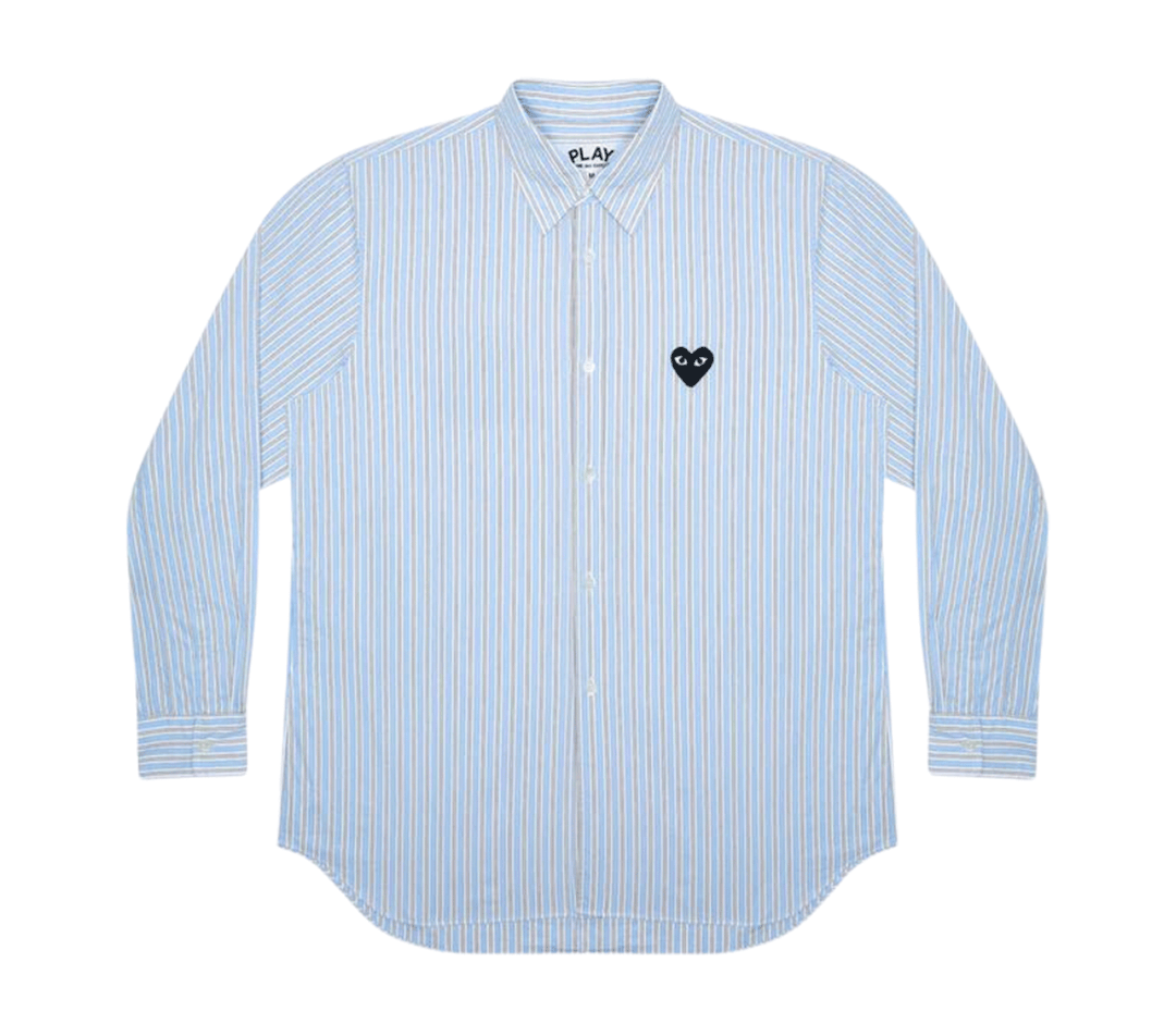 COMME-des-GARCONS-PLAY-Striped-Shirt-Black-Emblem-Women-Blue-1