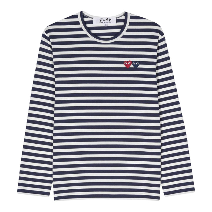 Club21 - COMME des GARCONS PLAY - Double Heart Stripe Tee Unisex - TEES - Navy