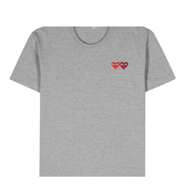 Comme des Garçons PLAY Double Heart black unisex T-shirt with two embroidered red heart logos on the chest