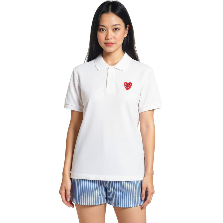 Club21 - COMME des GARCONS PLAY - Double Red Heart Polo Shirt Women - POLOS - White