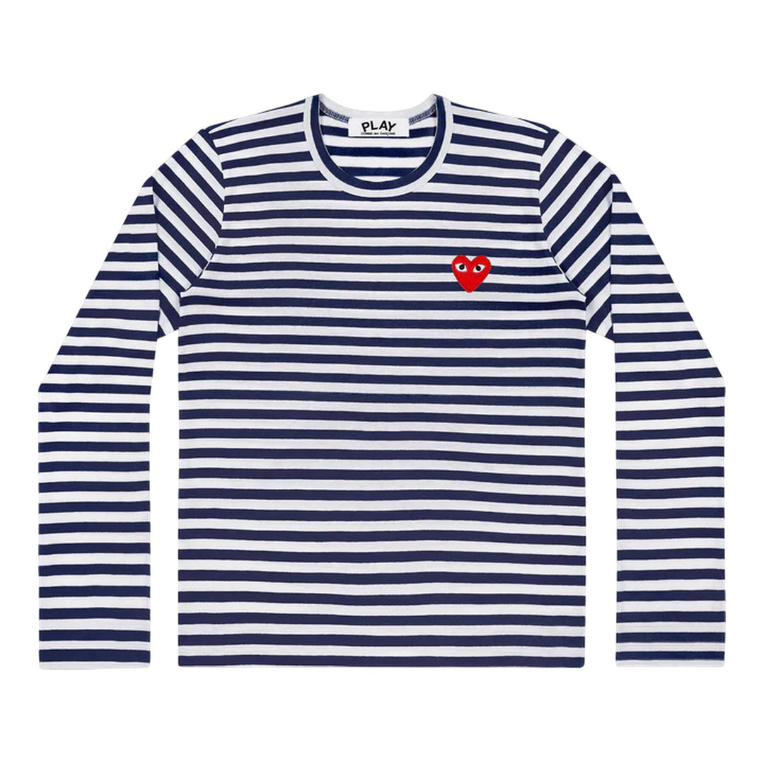 Club21 - COMME des GARCONS PLAY - Long Sleeve Stripes With Red Emblem Tee Unisex - TEES - Blue