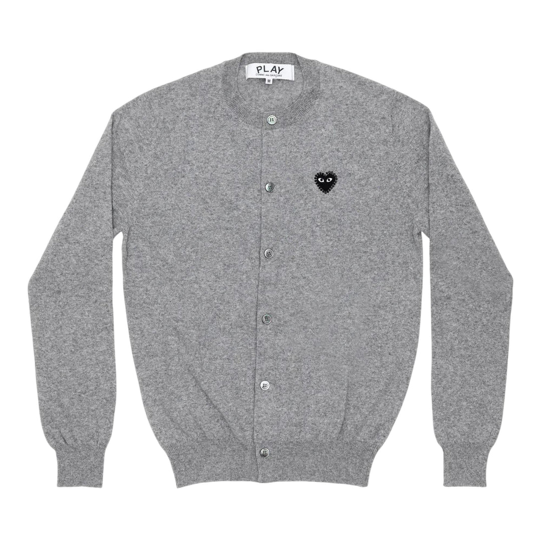Club21 - COMME des GARCONS PLAY - Rhinestone Black Heart Round-Neck Cardigan Unisex - CARDIGANS - Light Grey