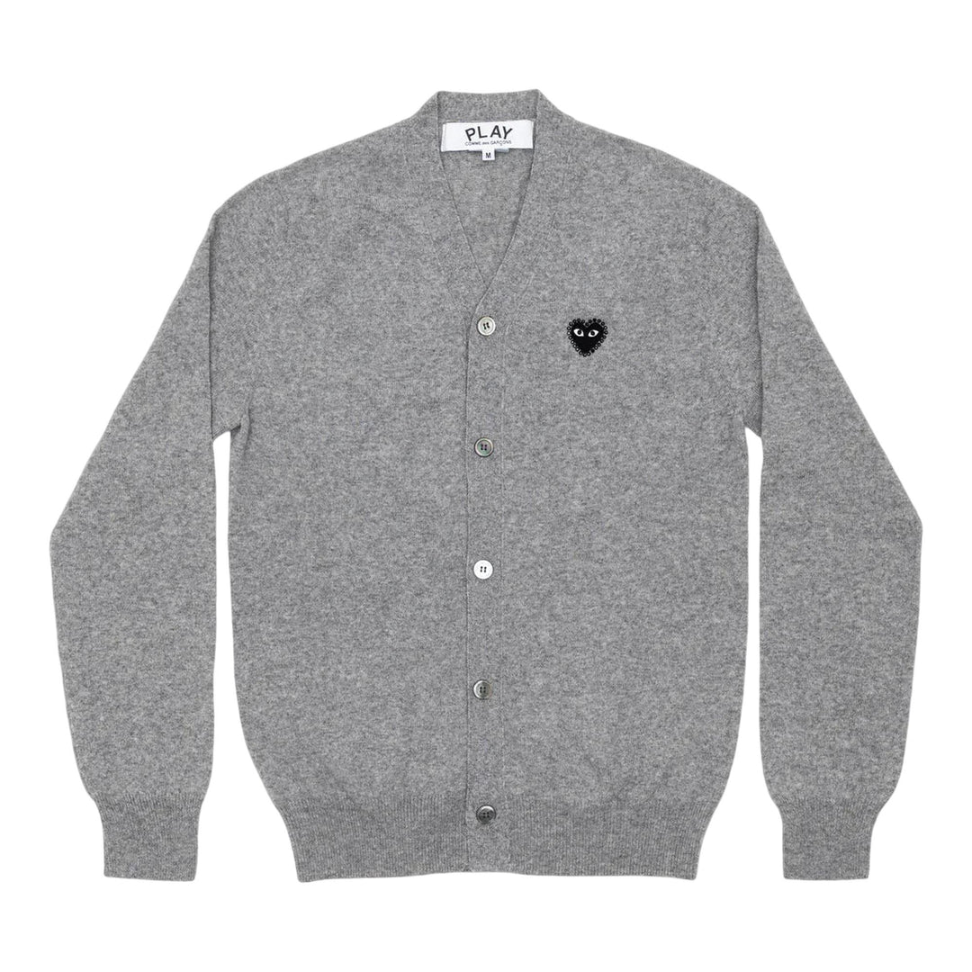 Club21 - COMME des GARCONS PLAY - Rhinestone Black Heart V-Neck Cardigan Unisex - CARDIGANS - Light Grey