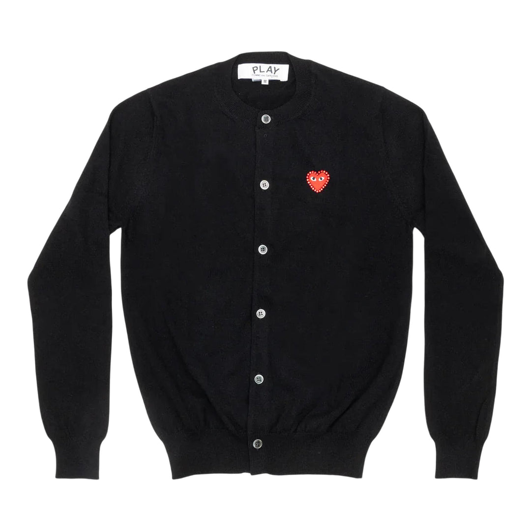 Club21 - COMME des GARCONS PLAY - Rhinestone Red Heart Round-Neck Cardigan Unisex - CARDIGANS - Black