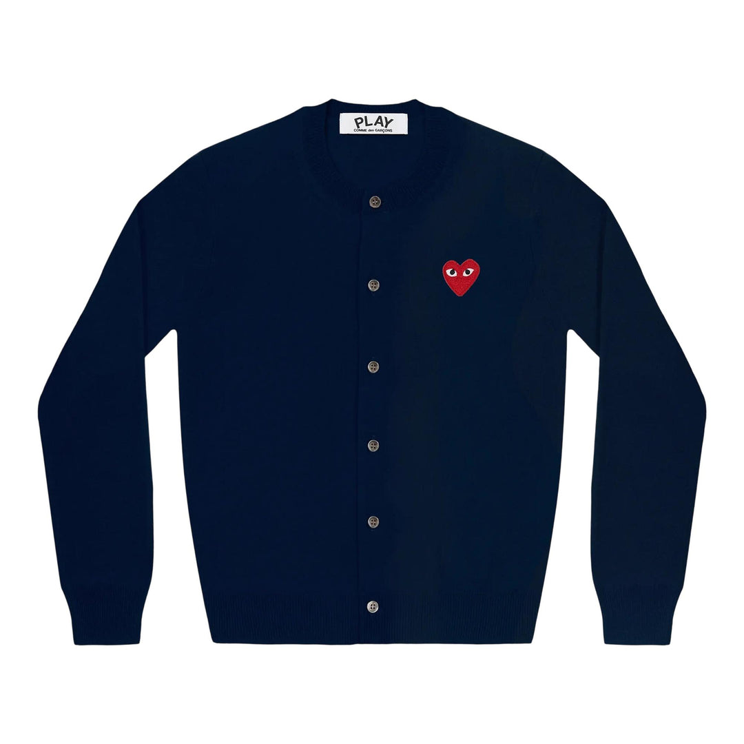 Club21 - COMME des GARCONS PLAY - Round-Neck Red Emblem Cardigan Unisex - CARDIGANS - Navy