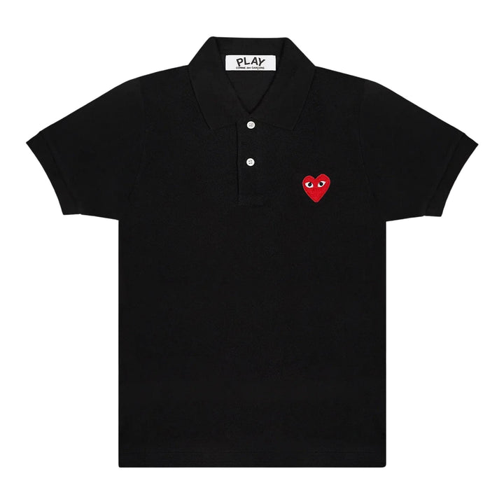 COMME_des_GARCONS_PLAY_Single_Red_Emb_Polo_Tee_Black