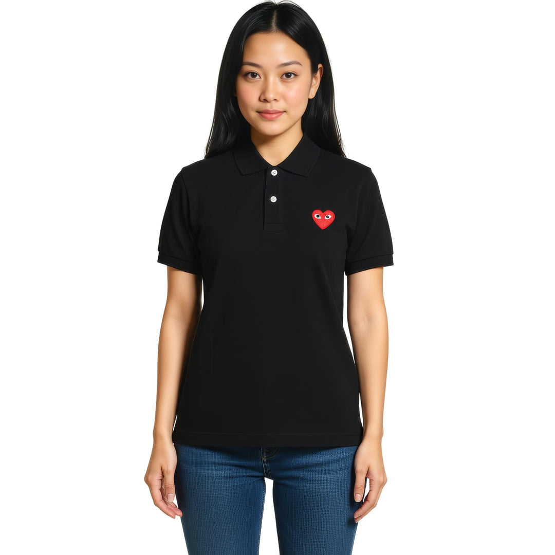 Club21 - COMME des GARCONS PLAY - Single Red Emb Polo Tee Unisex - POLOS - Black